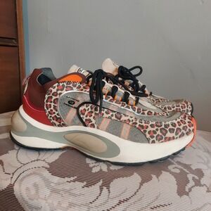Li-Ning V8 Leopard Print Chunky Sneakers Orange Red Grey Womens 7.5 ARSQ004-2